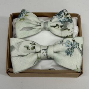 Mies & poika -setti vihreä pellava kukka-kuosi